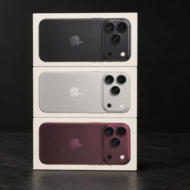 Illustrative black, silver and burgundy phone boxes